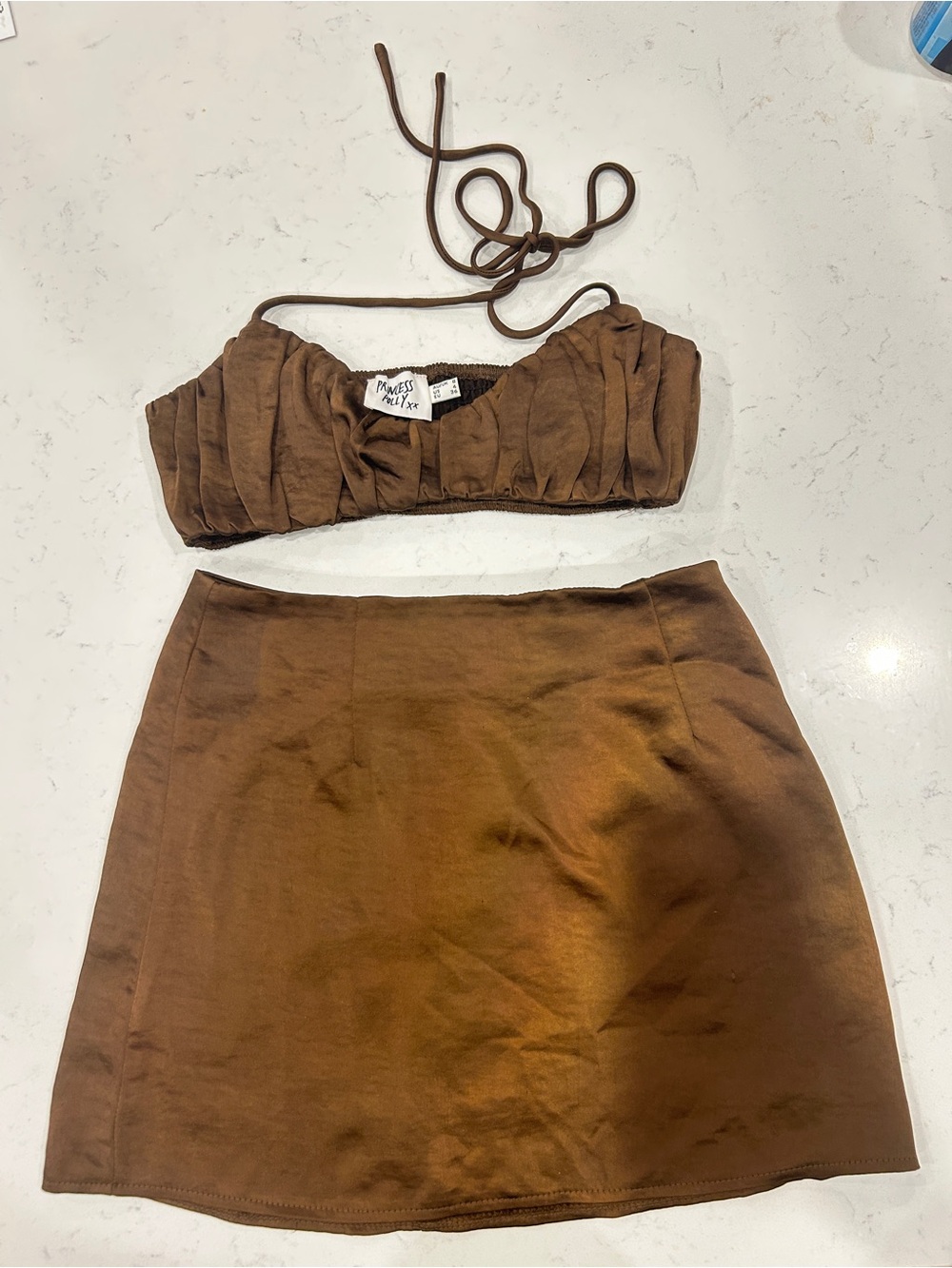 Princess Polly Brown Satin Mini Skirt Set